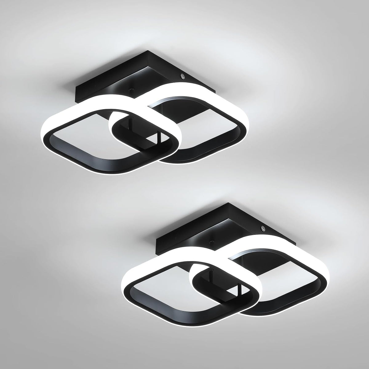 Comely 2 Packung LED Deckenleuchten Modern, 24W 2700LM Kleine Quadratische LED Deckenleuchte, Innenbeleuchtung f¨¹r Schlafzimmer, Wohnzimmer, Gang, Wei?es Licht 6500K, Negro, 24cm