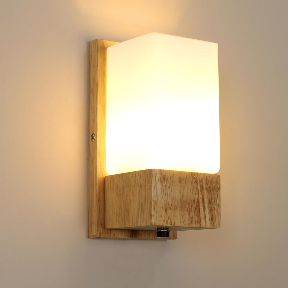 Comely Wandleuchte Innen Holz, Vintage E27 Wandlampe Innen mit Glas Lampenschirm, Wandstrahler Retro Wand Lampen f¨¹r Schlafzimmer, Flur, Esszimmer, Wohnzimmer
