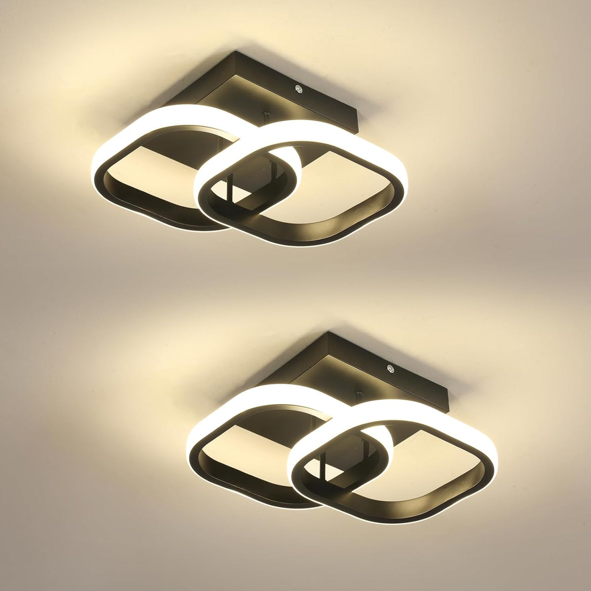 Comely 2 Packung LED Deckenleuchten Modern, 24W 2700LM Kleine Quadratische LED Deckenleuchte, Innenbeleuchtung f¨¹r Schlafzimmer, Wohnzimmer, Gang, Nat¨¹rliches Licht 4500K, Negro, 24cm