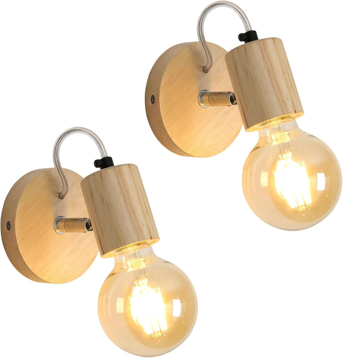 Comely Nat¨¹rliche Holz-Wandleuchte - 2er Set, 10x10x13cm, E27, Skandinavisches Design, ohne Leuchtmittel