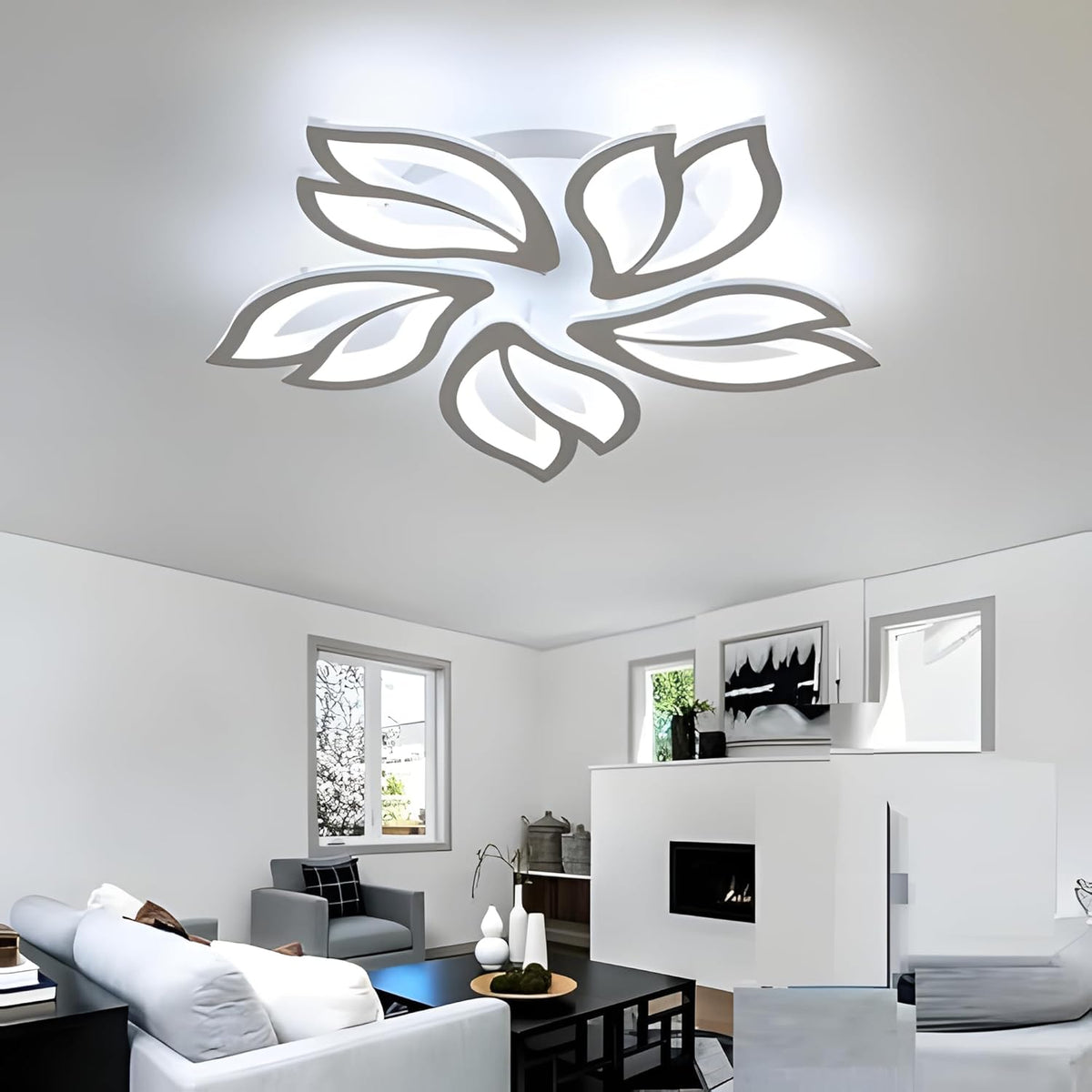 Comely LED Deckenleuchte, 65W Moderne Kronleuchter Lampe, 5 K?pfe Petal LED Deckenlampe 7200LM F¨¹r Wohnzimmer K¨¹che Schlafzimmer, 6500K Kalt Wei?